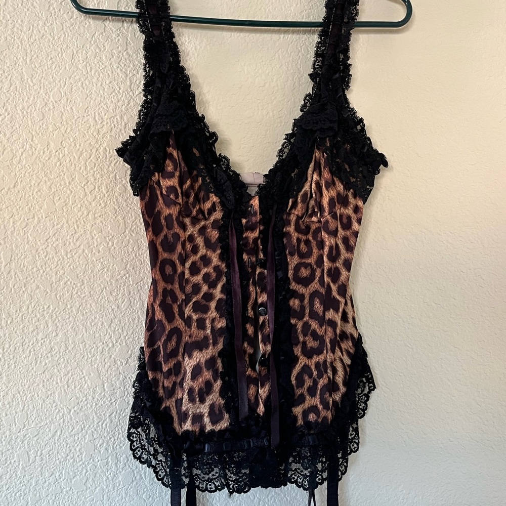 Greta print body suite lingerie with garter